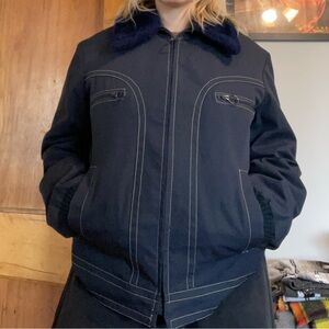 London Fog navy fur collar jacket
